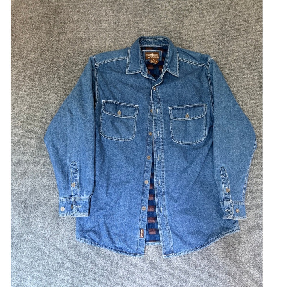 Levis Mens Denim Shirt Jacket Fleece Lined Blue Plaid Medium Wash Size M‎